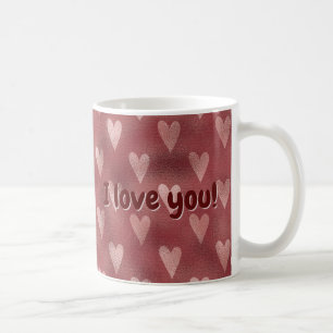Caneca De Café Doce Coração Eu Te Amo Borgonha Dourado Rosa