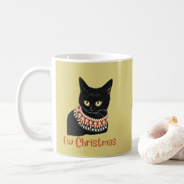 Caneca De Café Doce Feio Negro de Natal Personalizado (Com Donut)