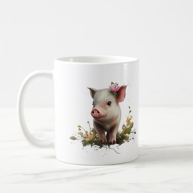 Caneca De Café Doce Leitão com Flores Animal de Fazenda Fofo (Esquerda)