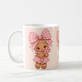 Caneca De Café Doce Menina de Pão de Mel Rosa Natal em Aquarela