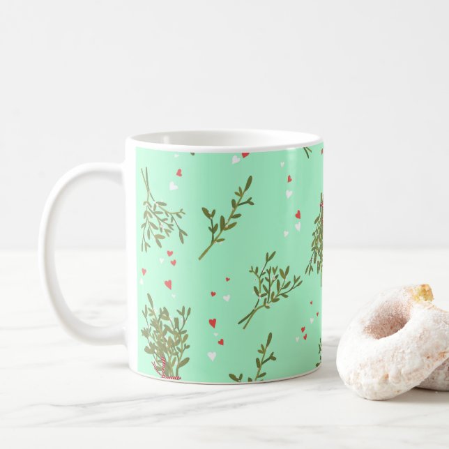 Caneca De Café Doce Mistletoe Hearts Padrões de Natal (Com Donut)