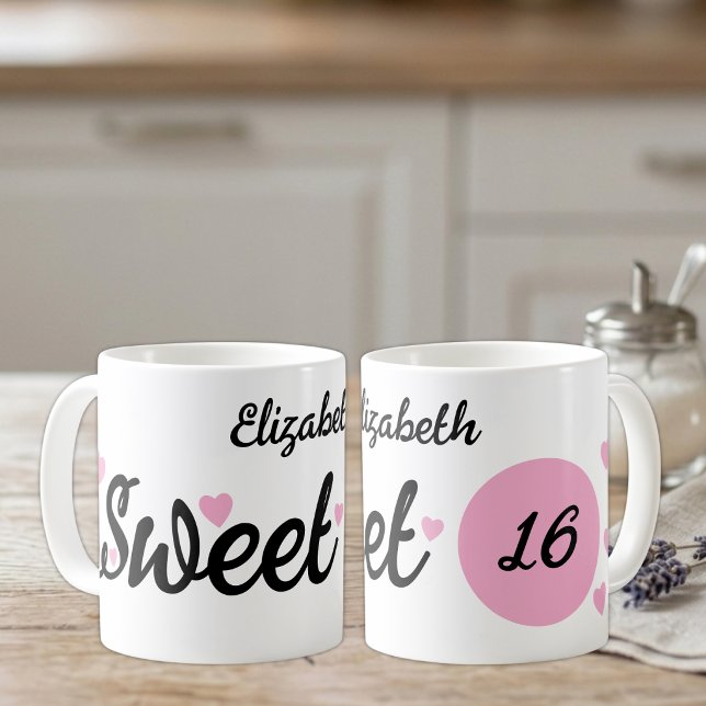 Caneca De Café Doce nome de 16 anos rosa (Criador carregado)