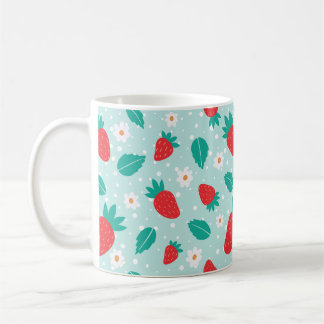 Caneca De Café Doce Padrão de Flor de Morango em Turquesa