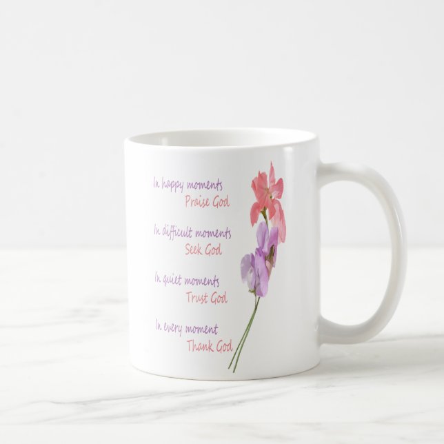 Caneca De Café Doce Pea Floral Inspiracional Busca Deus (Direita)