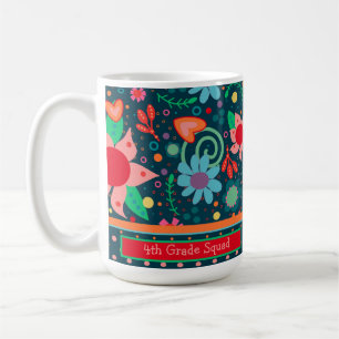 Caneca De Café Docente Floral Cortês de Classe Inicial Personaliz