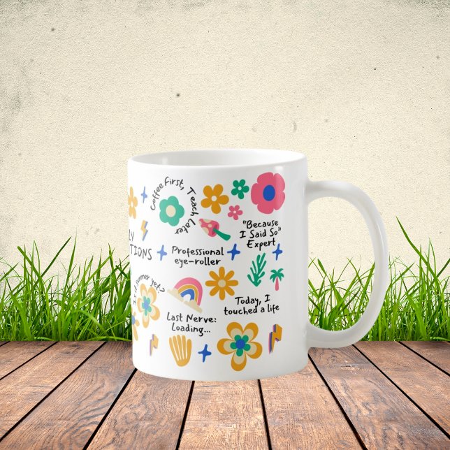 Caneca De Café Docente Floral de Groovy com Afirmações (Criador carregado)