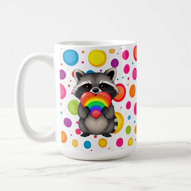 Caneca De Café Doces Raccoon Personalizado com Arco-Íris (Esquerda)