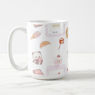 Caneca De Café Doces Tratamentos Kawaii Rosa Fofo Design de Sobre