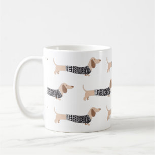Caneca De Café Dochshund Black Christmas Sweater Patterno Engraç