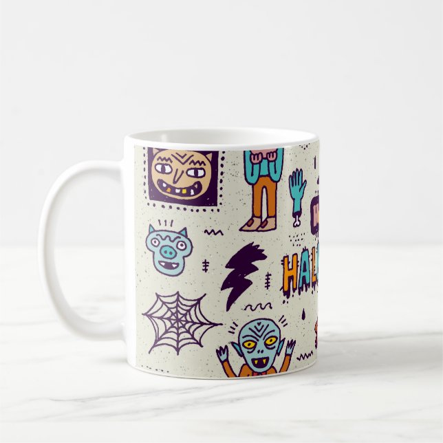 Caneca De Café Dodles de Halloween, desenho de desenho animado. (Esquerda)