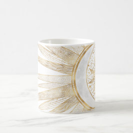 Caneca De Café Dodles Dourados Elegantes Sun Moon Mandala Design