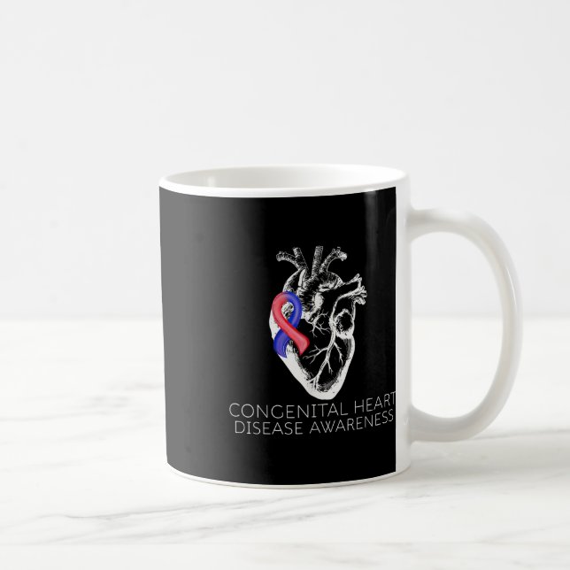 Caneca De Café Doença Cardíaca Congênito Com Fita Vermelha E Azul (Direita)