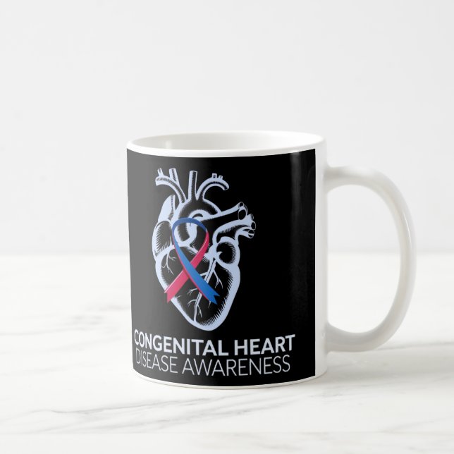 Caneca De Café Doença Cardíaca Congênito Com Fita Vermelha E Azul (Direita)