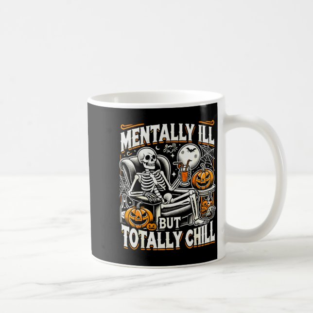 Caneca De Café Doente Mental Mas Roupa de Halloween Totalmente Tr (Direita)
