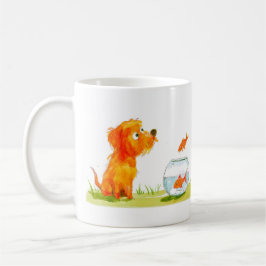 Caneca De Café Dog and Goldfish Cartoon