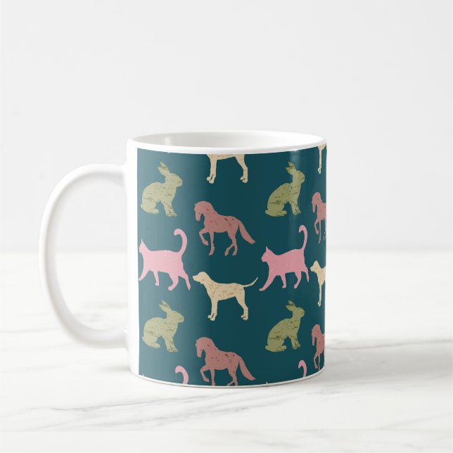 Caneca De Café Dog Cat Horse Animal Silhouettes Pattern (Esquerda)