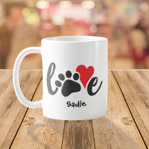 Dog Love Pet Paw Print & Heart Custom Name