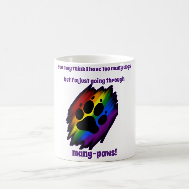 Caneca De Café Dog lover's mug woman many paws rainbow pawprint (Centro)