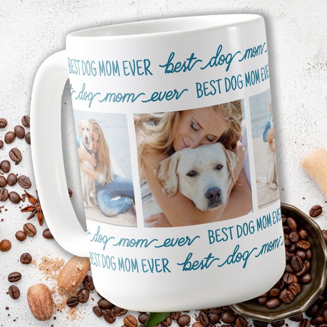 Caneca De Café DOG MOM Personalizado 4 Fotos de Pet (Criador carregado)