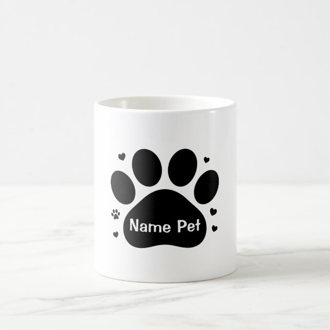 Caneca De Café Dog Paw Personalizado Imprimir Nome de Pet Persona (Centro)