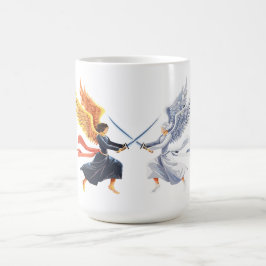 Caneca De Café Dois Anjos com espada grande com asas abertas