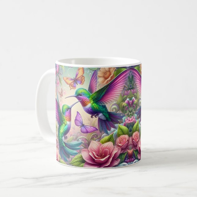 Caneca De Café Dois beija-flores e flores (Frente Esquerda)