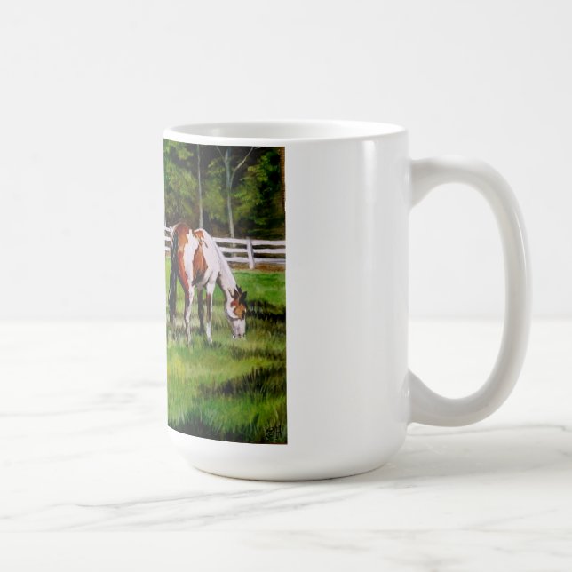 Caneca De Café Dois cavalos da pintura que pastam (Direita)