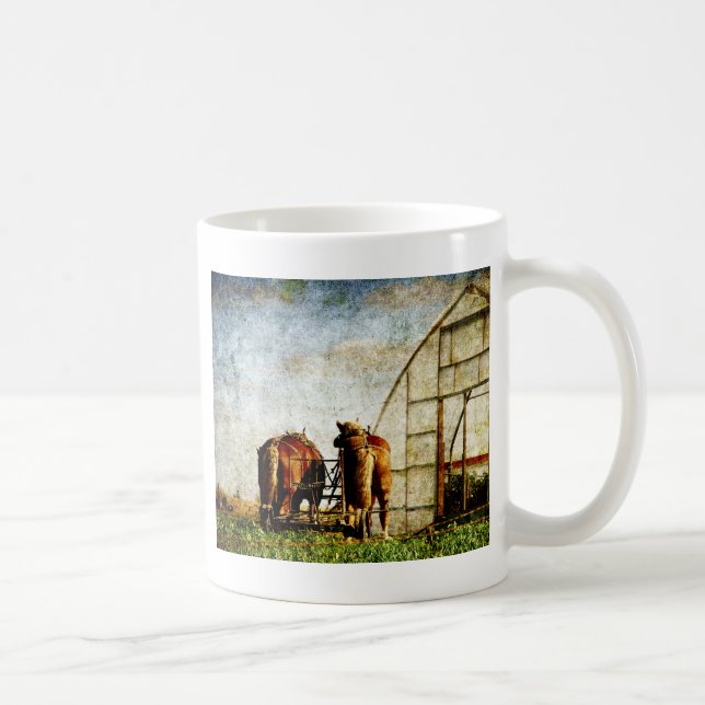 Caneca De Café Dois Cavalos Prontos Para Trabalho (Direita)