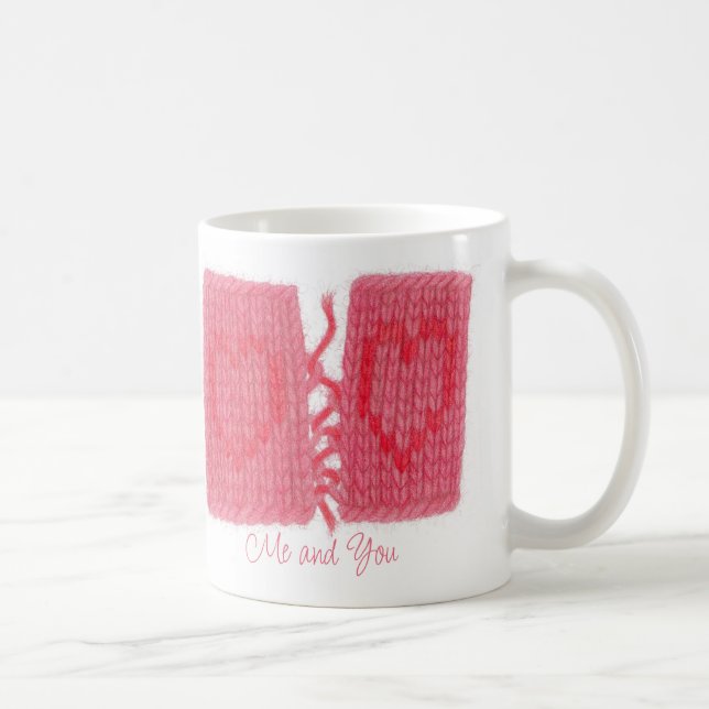 Caneca De Café Dois CORAÇÕES KNIT Mata Branca + Texto (Direita)