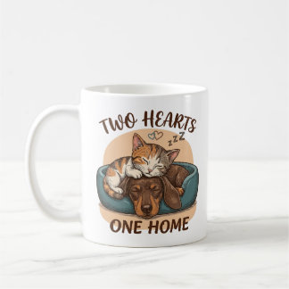 Caneca De Café Dois Corações Uma Casa – Arte de Abraço de Gato e