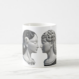 Caneca De Café dois elementos da cabeça oposta, cérebro e coração