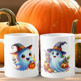 Caneca De Café dois fantasmas brincalhões vestidos de bruxa