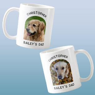 Caneca De Café Dois Fotos Personalizados de Cachorro e Pai