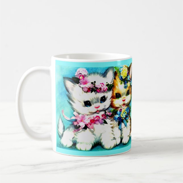 Caneca De Café dois gatinhos e muitas flores (Esquerda)