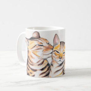 Caneca De Café Dois Gatos Bengala Arte Aquarela