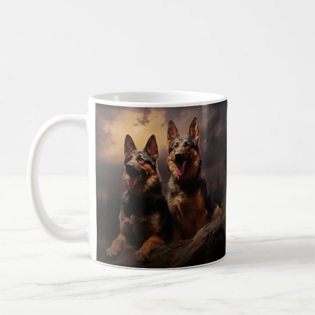 Caneca De Café Dois German shepherd em Dusk (Esquerda)