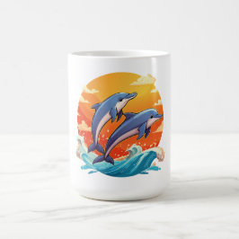 Caneca De Café Dois golfinhos de desenho animado saltando