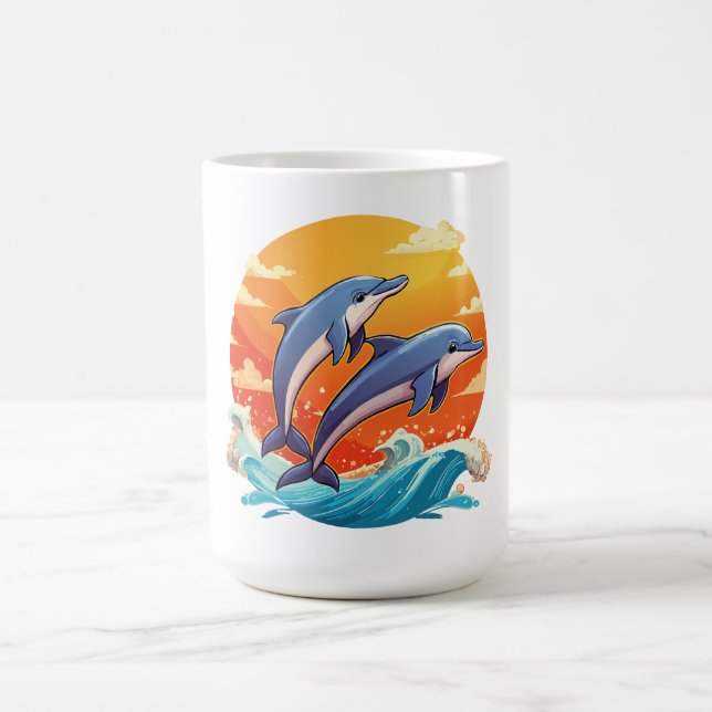 Caneca De Café Dois golfinhos de desenho animado saltando (Centro)