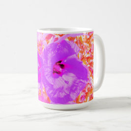 Caneca De Café Dois Hibiscus Louco Roxo e Rosa Quente em Vermelho