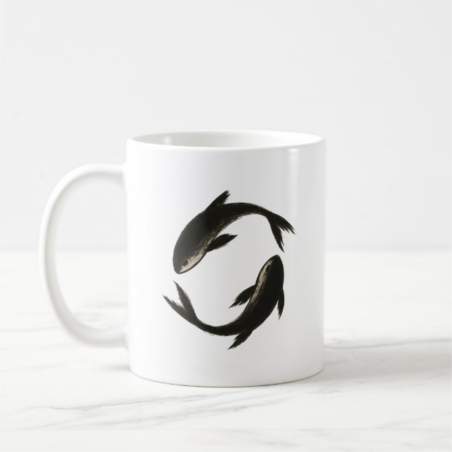 Caneca De Café Dois Koi - Peixe-Pincel-Tinta em (Esquerda)