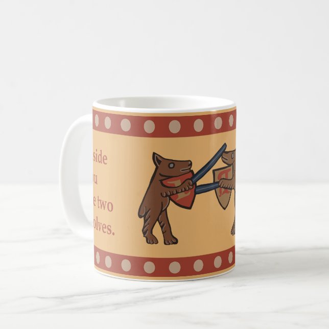 Caneca de Café Dois Lobos Medievais (Frente Esquerda)