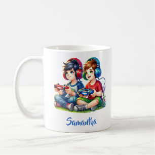 Caneca De Café Dois meninos jogando fones de ouvido de jogos