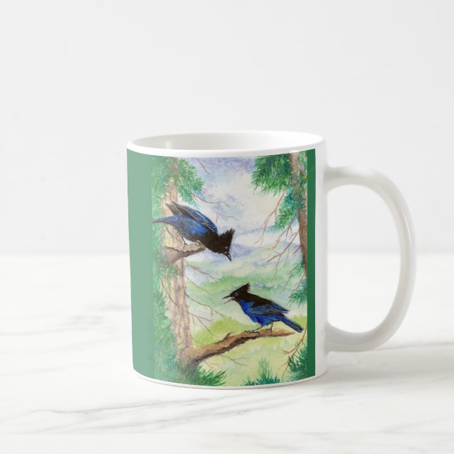 Caneca De Café Dois Pássaros Azuis Estelares Árvores da Floresta  (Direita)