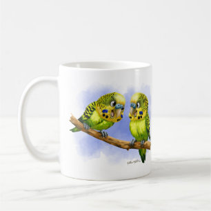 Caneca De Café Dois Periquitos em um Galho Cartoon