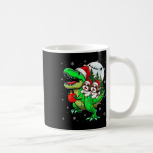 Caneca De Café Dois Shih Tzus de Natal montando Rena T-rex Amante