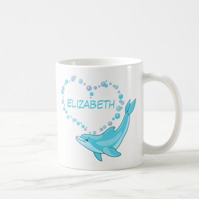 Caneca De Café Dolphin Heart Personalizado (Direita)