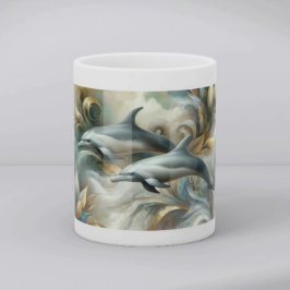 Caneca De Café Dolphins Golden Botanical Dreamscape