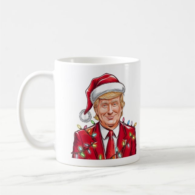 Caneca De Café Donald Trump Natal Engraçado MAGA Santa Hat (Esquerda)