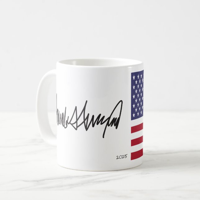 Caneca De Café Donald Trump Presidente 2025 Autografo (Frente Esquerda)