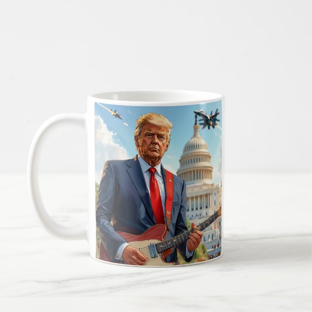 Caneca De Café Donald Trump Tocando Violão Elétrico Capitólio dos (Esquerda)